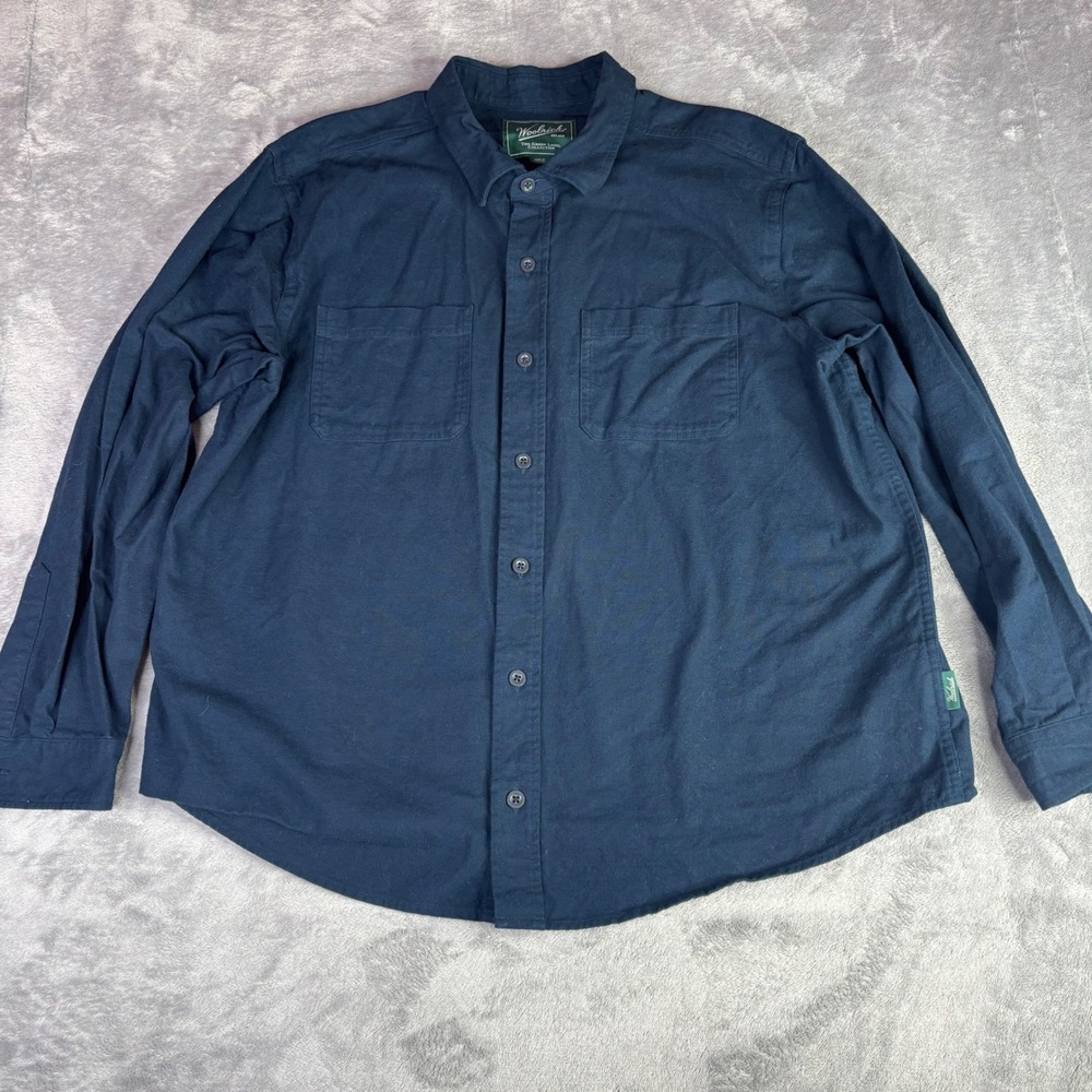 Woolrich Button Down Shirt Men XXL Navy Blue Green Label Cotton Flannel Workwear